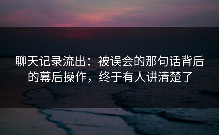 聊天记录流出：被误会的那句话背后的幕后操作，终于有人讲清楚了